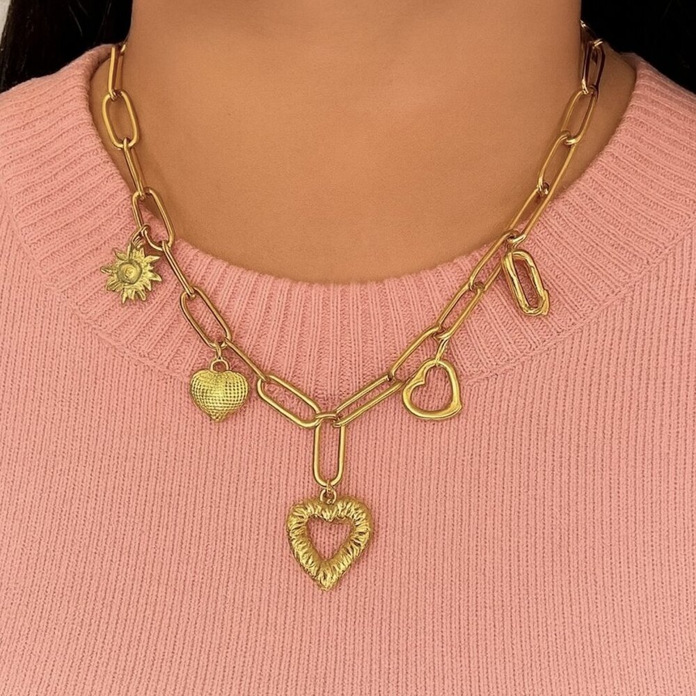 💕 Heart Charm Gold Plated Stainless Steel Necklace - Picture 1 of 1